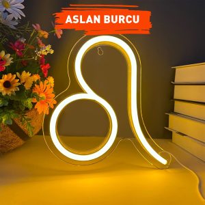 Aslan Burcu Figürlü Neon Led Tabela Tablo Gece Aydınlatma Duvar Dekoru