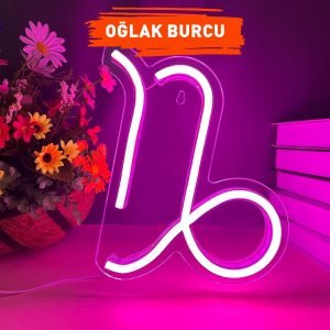 Oğlak Burcu Figürlü Neon Led Tabela Tablo Gece Aydınlatma Duvar Dekoru