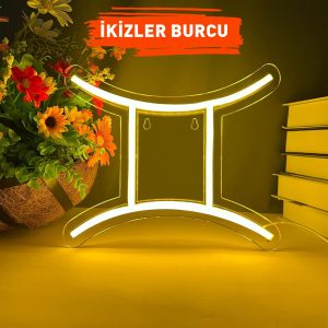 İkizler Burcu Figürlü Neon Led Tabela Tablo Gece Aydınlatma Duvar Dekoru