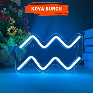Kova Burcu Figürlü Neon Led Tabela Tablo Gece Aydınlatma Duvar Dekoru