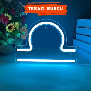 Terazi Burcu Figürlü Neon Led Tabela Tablo Gece Aydınlatma Duvar Dekoru